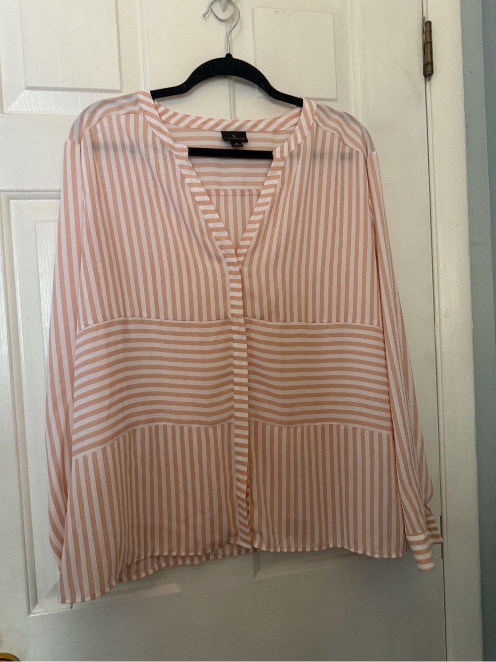 Worthington Women’s XL Blush White Striped Split Neck Blouse Workwear